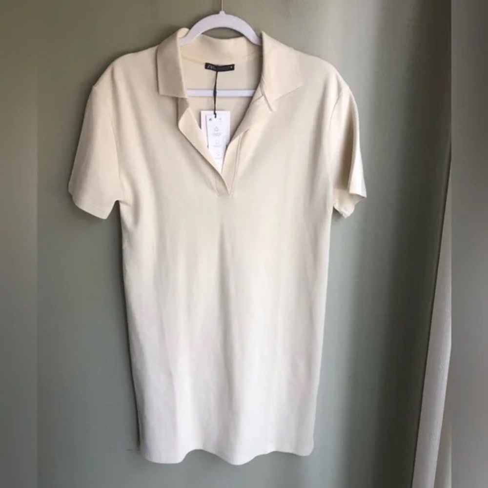 Zara Cream/Off-White Collared Mini Dress – Size S